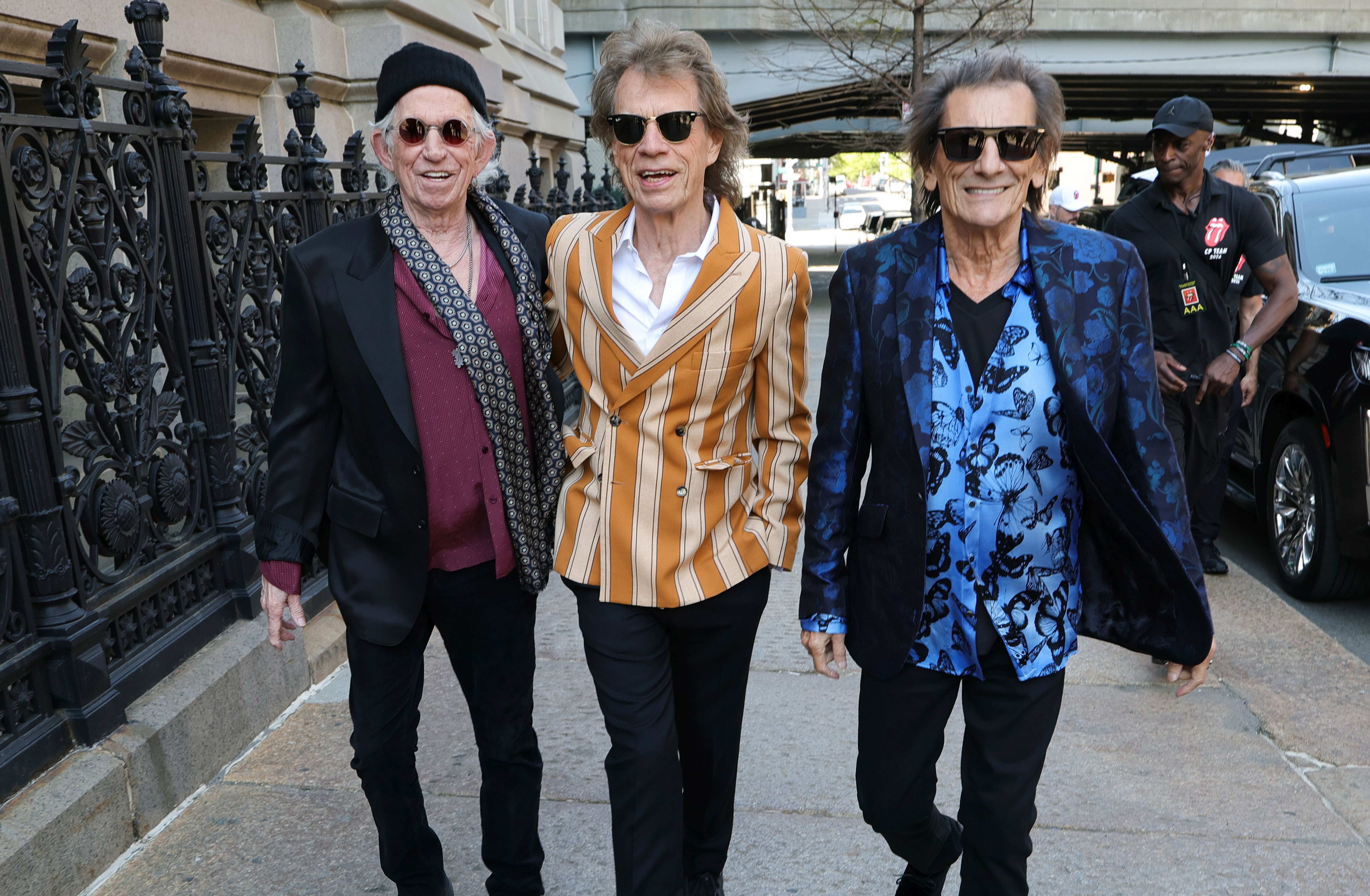 BROOKLYN, NEW YORK - MAY 05:   Keith Richards, Mick Jagger and Ronnie Wood attend the exclusive launch event of The Rollin...